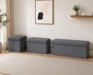 Storage ottoman bench, folding ottoman stool with padded seat for bedroom and living room, grey velvet end-of-bed bench with seating and storage chest, Mother’s Day gift