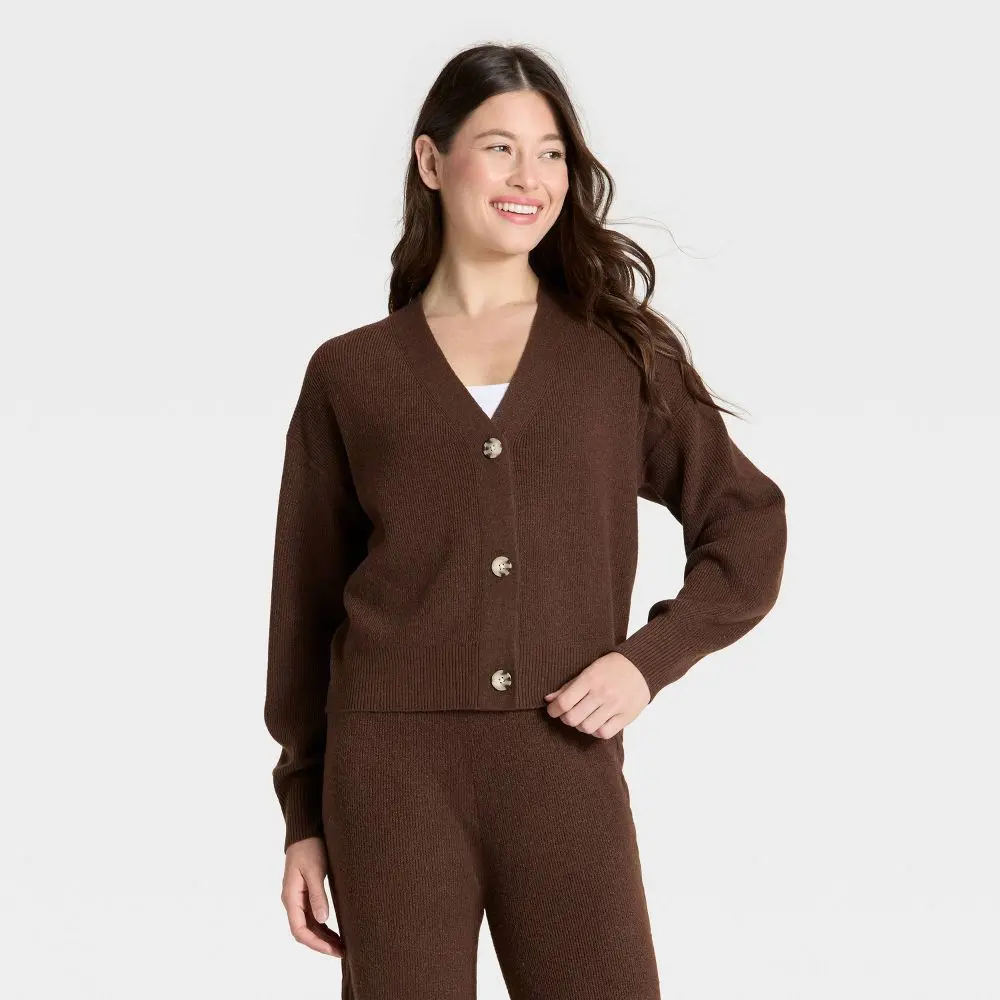 Women's Cable Knit Sweater Cardigan - Auden, Polyester-Spandex Fabric, Everyday Wear, Versatile Dress-Friendly Top