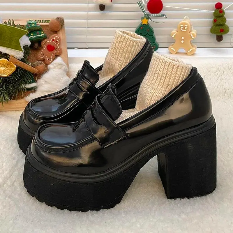 2024 High Heels Loafers Women Shoes Retro Chunky Heels Pumps Woman Uniform College Platform Mary Jane Shoes Ladies