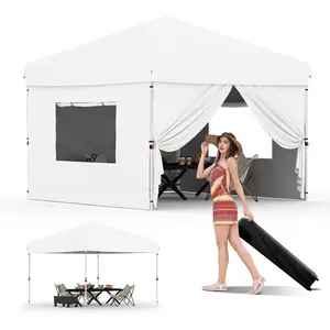 10x10FT Heavy Duty Pop Up Canopy Tent – Adjustable Height, Removable Sidewalls & Windows, Wheeled Carry Bag, Sandbags – Portable Commercial Outdoor Shelter – Multiple Colors