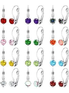 Colorful 12 Pairs Versatile Birthstone Stainless Steel Drop Earrings for Women Men Sophisticated Leverback Construction Shimmering Multicolor Zirconia Embellishment for Timeless Everyday Elegance Thoughtful Leverback Design Varied Brilliant Visual Effects