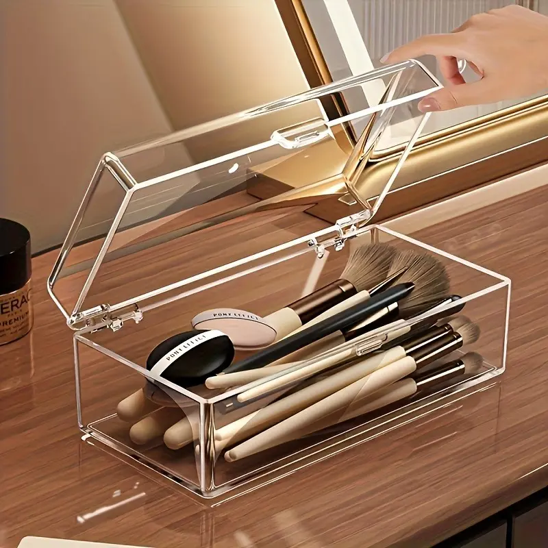 1PC Transparent Acrylic Cosmetics Storage Box Beauty Organizer Makeup Tool Organizer Dustproof Lightweight No Power Required Visible Compartments for Lipstick Eyeshadow Brushes 3.2 Cubic Feet and Below Clear Storage Box