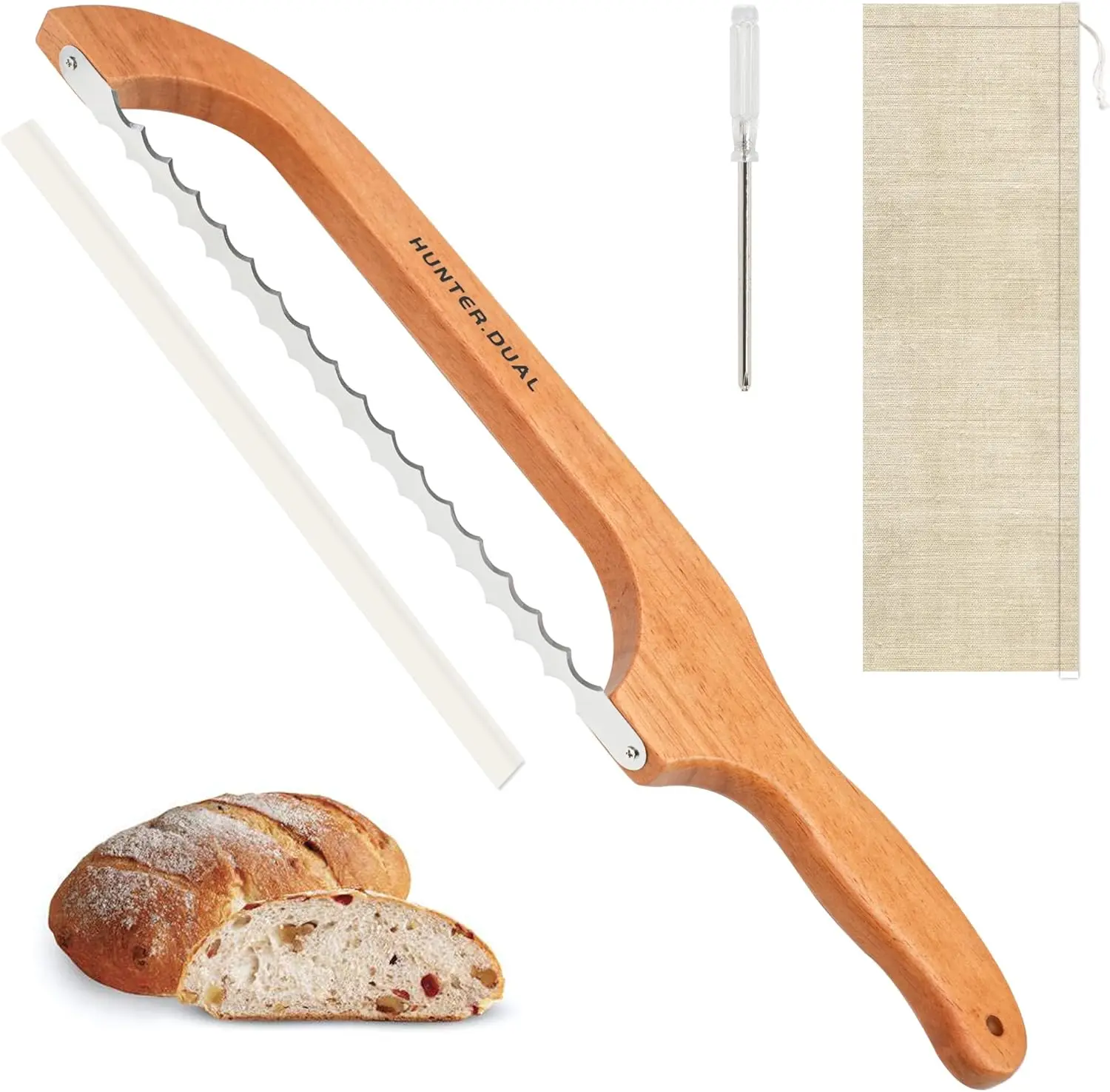 NULAS Bread Knife for Homemade Bread, 16" Sourdough Bread Slicer, Bow Saw Cutter with Double-sided Blades for Easy Cutting, Orange summerwins