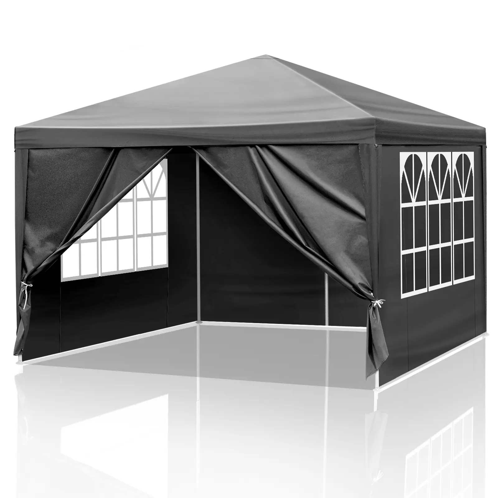 10'x10' Pop Up Shade Canopy Party Tent, Waterproof Outdoor Gazebo, Portable Folding Wedding Event Market Shelter, Black Steel Frame for BBQ Camping Vendor Booth, Easy Set Up