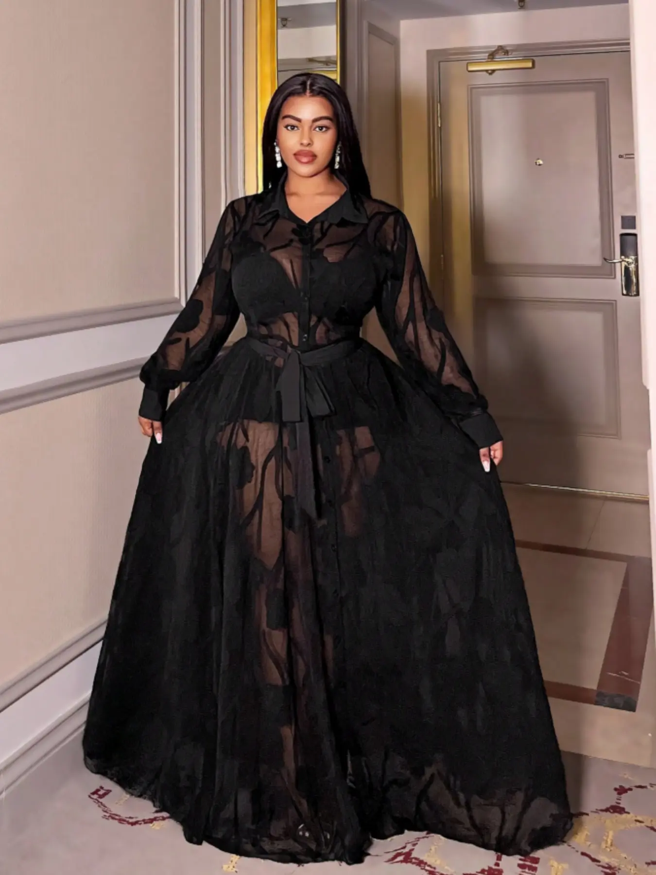 Plus Size Women's Elegant And Sexy Jacquard Lace Dress