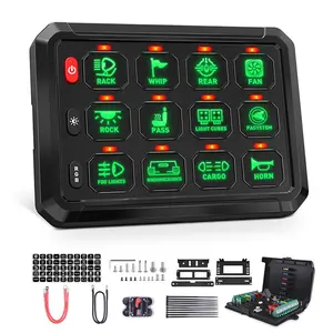 Professional 12 Gang Switch Panel, 80A Circuit Breaker with RGB Backlit & Dimmable Display, 12V/24V Aluminum Alloy Waterproof Switch Box for Trucks, Off-Road, RVs, Boats