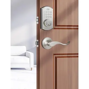 M19 Keyless Entry Door Lock with 2 Lever Handles, Auto Lock, 50 User Codes, Easy-to-Install  Door Lock for Front Door,   Handle Set, /Hotel Use, Sand Nickel