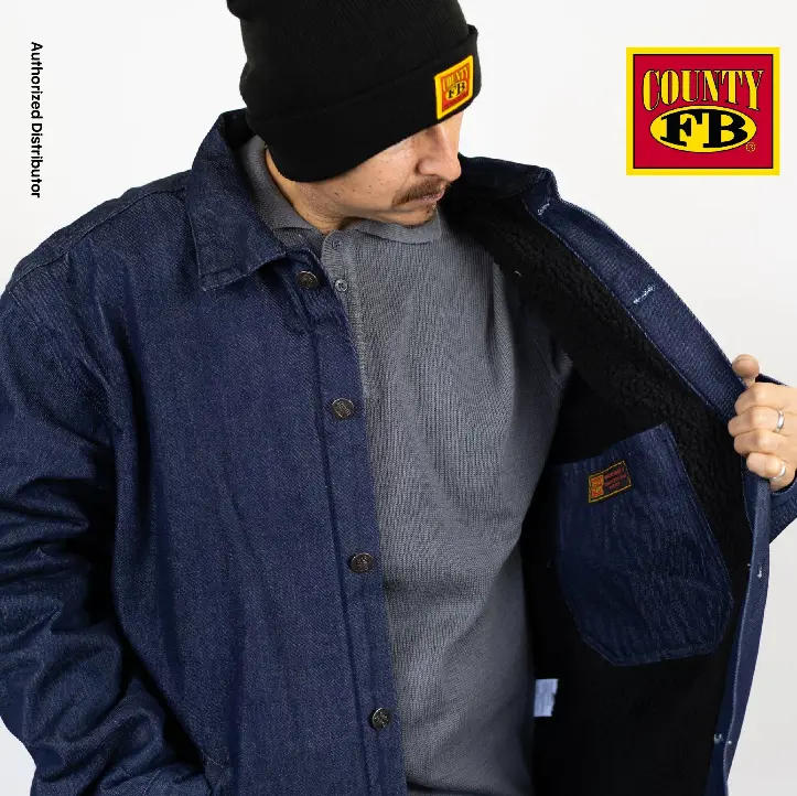 FB County Men's Oversized Fit Denim Jacket Sherpa Lined Warm Jacket Heavyweight Jackets Warm Coat Hip Hop Biker Jacket Blue Denim Casual Car Show