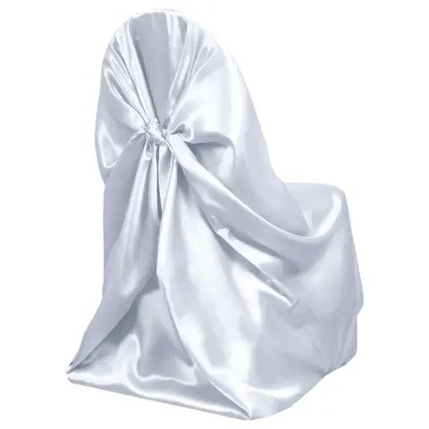 Solid White Smooth Satin Chair Protective Cover - Self-Tie Stretch Slip-On Fabric, Machine Washable Durable Universal Dining Chair Slipcover for Banquets, Party Decor