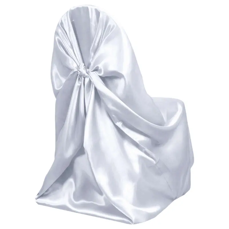 Solid White Smooth Satin Chair Protective Cover - Self-Tie Stretch Slip-On Fabric, Machine Washable Durable Universal Dining Chair Slipcover for Banquets, Party Decor
