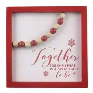 Young's Wood Framed Christmas Wall Sign with Blessing Beads