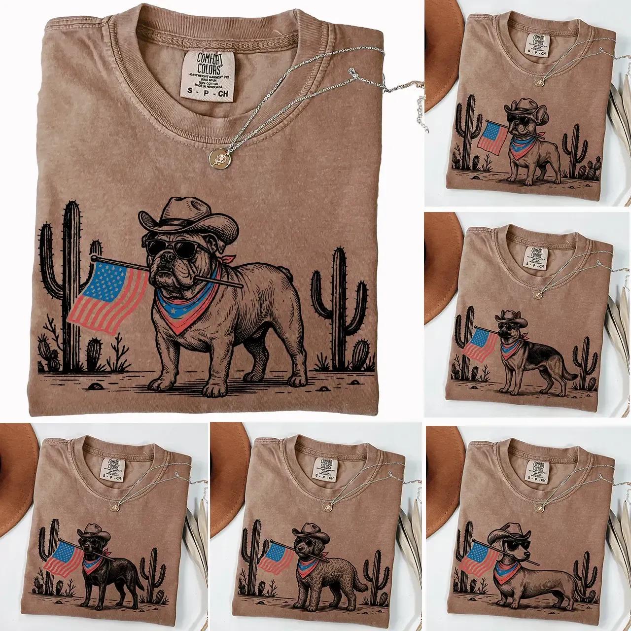 Comfort Colors (inbox Shop or Leave a note ) Patriotic Dog Shirt, 50+ Dog Breeds, Western Cowboy Dog Tee, 4th of July Gift for Dog Lovers, USA Flag Shirt
