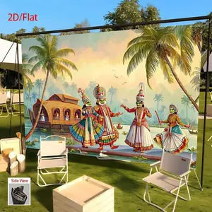 1pc Vibrant Kerala Dance Art Print Party Banner - 2D/Flat Polyester Fabric, Ideal for Living Room, Office, Bar, Cafe Decor, Midsummer Festival & Birthday Celebrations, No Electricity Needed, Festival Decoration