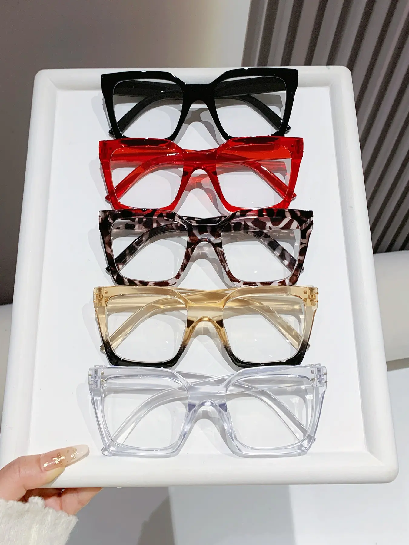 5 Pairs Women's Leopard Print Square PC Frame Retro Contrast Color Fashion Personalized Non-Prescription Glasses, Trendy Square Frames, Stylish Eyewear Accessories, Square Frames Eyeglasses, Square Glasses Set