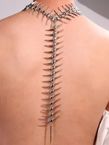 1pc Fashionable Street Style Punk Spike Fishbone Rivet Long Necklace, Suitable For Casual And Streetwear Outfits