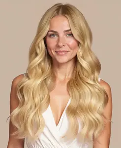 tape-in hair extensions honey blonde.