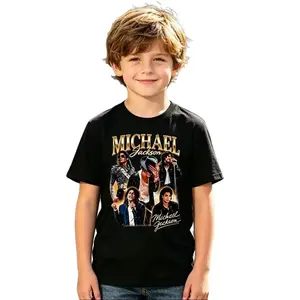 Michael Jackson Kids Cotton T-Shirt, King of Pop Graphic Tee for Boys Girls, Vintage Retro Music Fan Short Sleeve Shirt, Soft Breathable Casual Summer Top, MJ Fan Birthday Christmas Gift