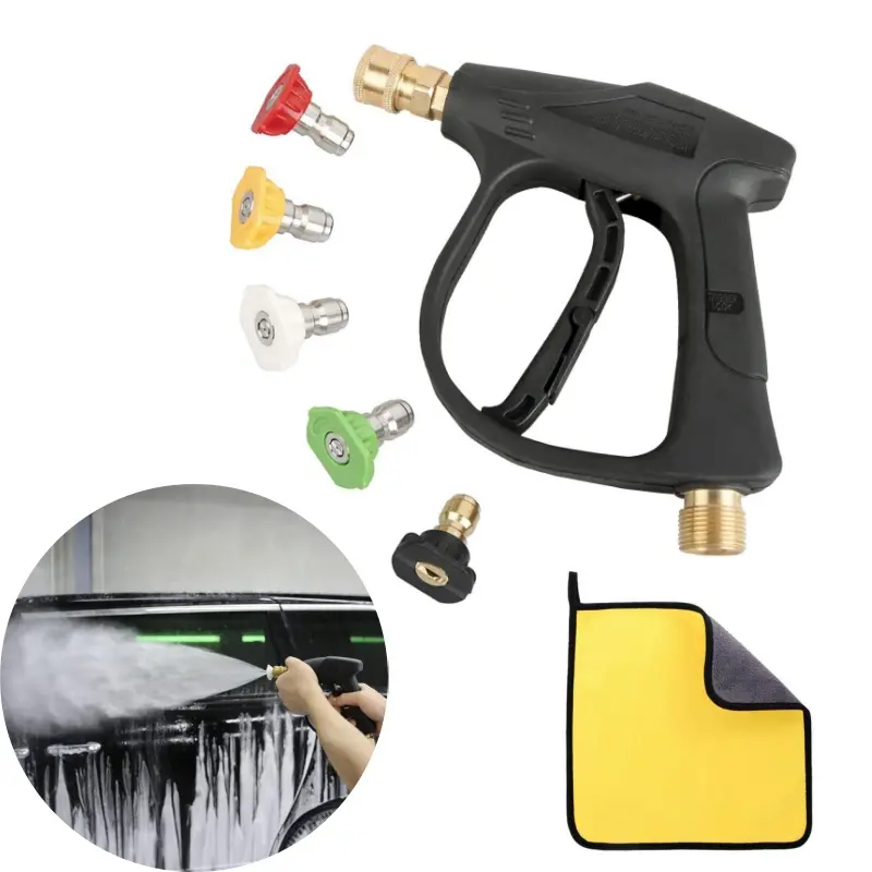 7-Pcs Car Washing Supplies Set - Vehicle Wash High-Pressure Cleaning Machine Accessories, 1 Spray Gun, 5 Nozzles, 1 Ultra-Fine Fiber Towel, Other Tools, User-Friendly, Targeted Clean for Automobiles