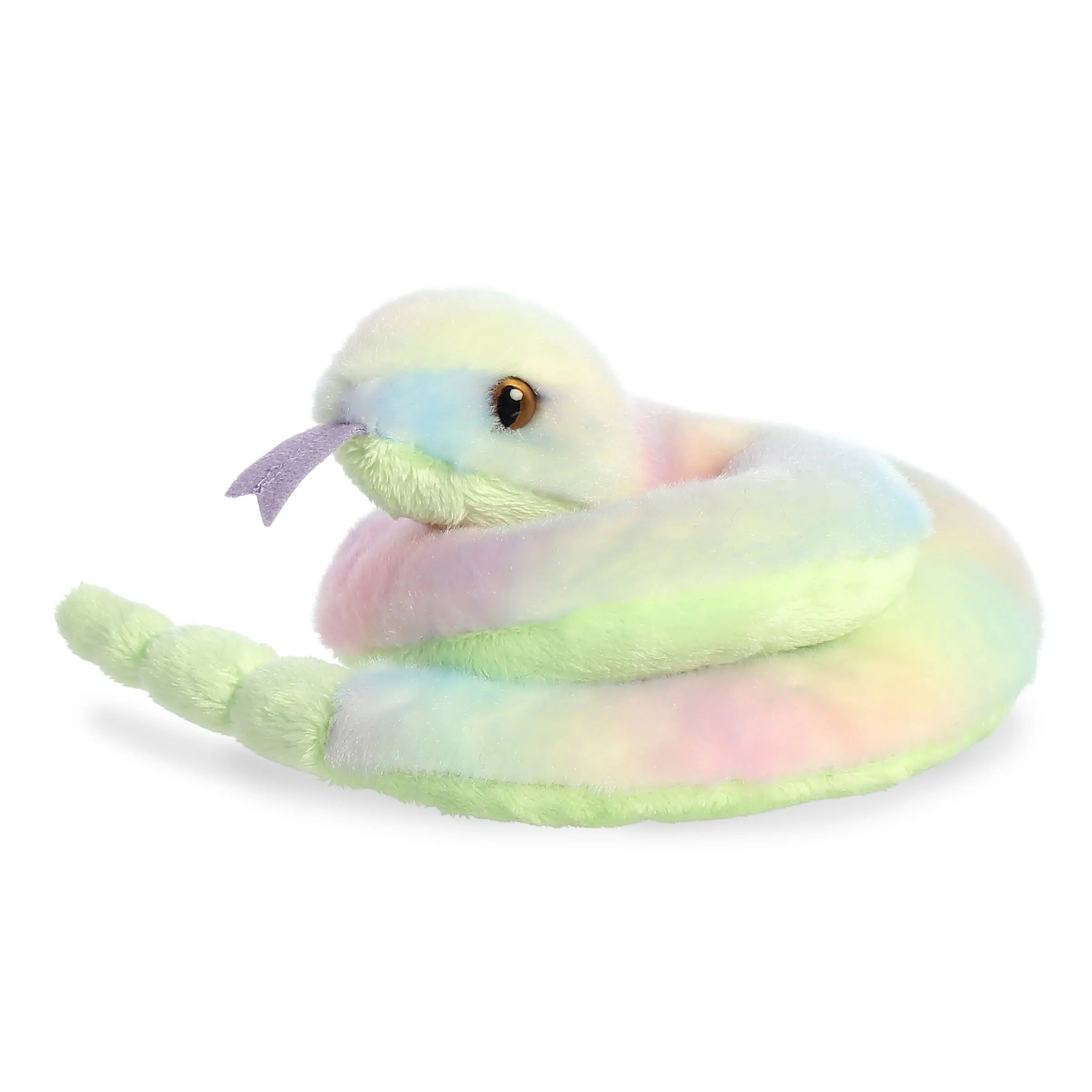 Aurora World Mini Flopsie Lula Snake Stuffed Animal, Pastel Rainbow Multicolor Coiled Plush Toy with Bean Pellet Filling for Kids, Toddlers, Adults - 5.5 Inches