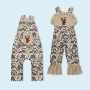 Sister Brother Embroidery Deer Toddle Baby Girls Boys Hunting Season Matching Camouflage Overall