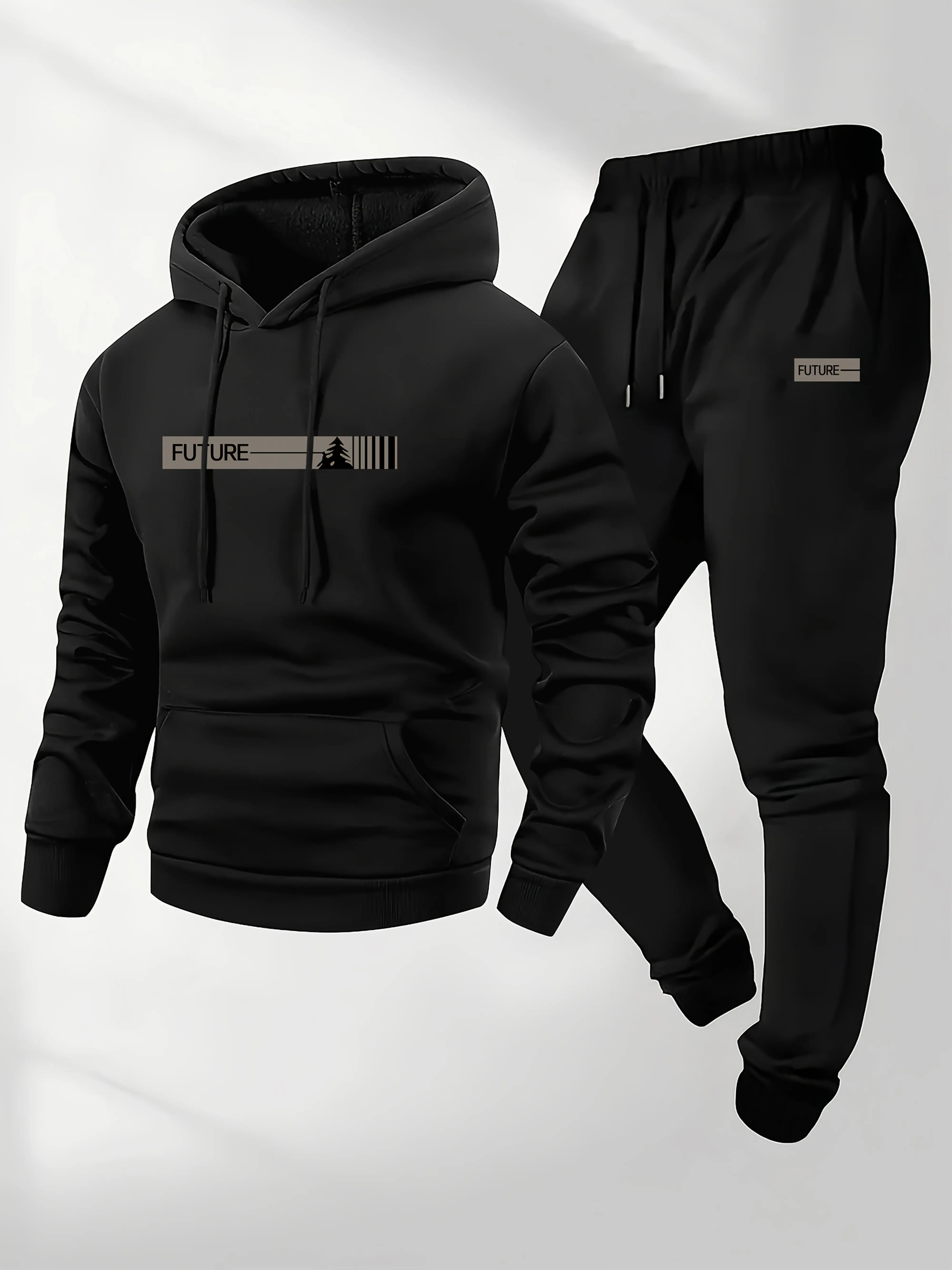 Men's Textured Sweatsuit, 2-Piece Casual Tracksuit Outfit with Long Sleeve Hoodie and Joggers for Fall Winter, Tracksuit Set