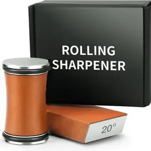Professional rolling knife sharpener,adjustable from 15° to 20°,wooden handle whetstone, simple operation, ergonomic design, with diamond grinding disc and ceramic grinding disc, kitchen accessories gadgets, suitable for sharpening knives, kitchen gadgets