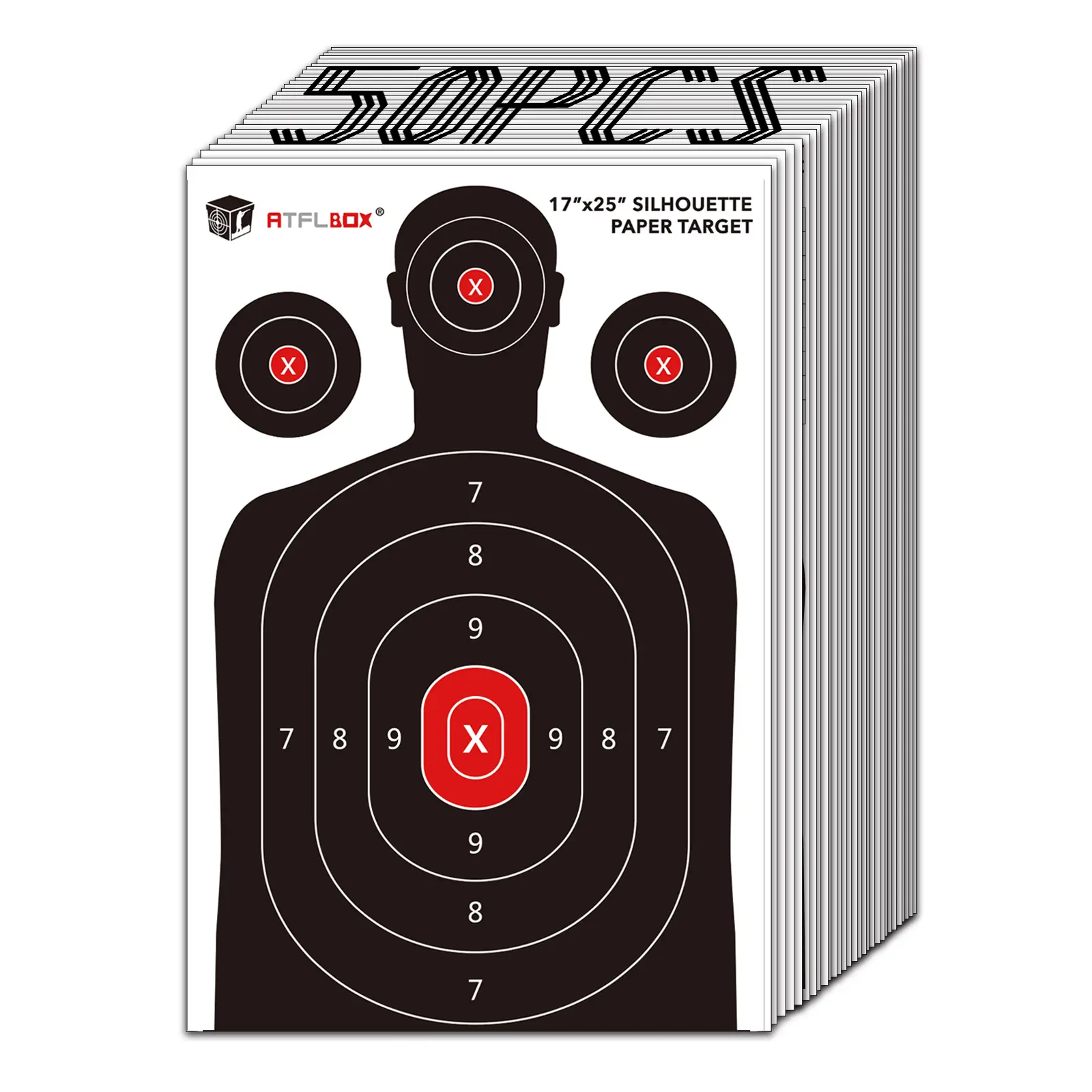 Atflbox Silhouette Pattern Paper Target - 17x25 in Detailed Silhouette Zone Targets for Caliber Training, Range Use, Hunting & Shooting Activities, Excellent Color Definition, Skill Improvement, Games, Skills, Outdoor