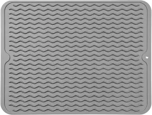 Silicone Dish Drying Mat for Multiple Usage,Easy clean,Eco-friendly,Heat-resistant Silicone Mat for Kitchen Counter or Sink,Refrigerator or Drawer liner Grey L 16 inches x 12 inches