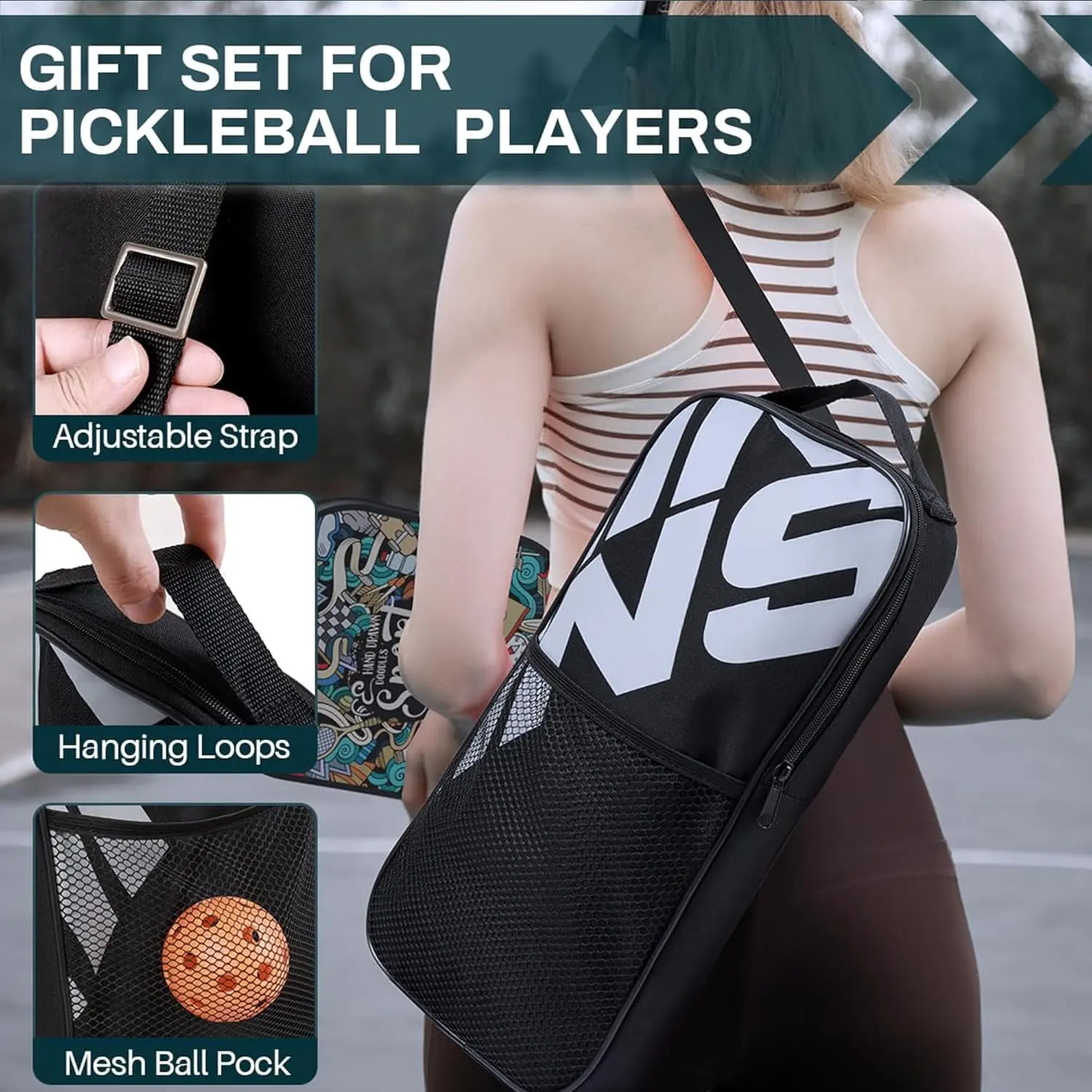 Artistic Carbon Fiber Pickleball Paddle Set, Lightweight Rackets for 2 Players, Complete Game Kit with 4 Balls and Bag, Outdoor Play, Honeycomb Core, Two-Player Kit