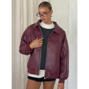 Goldsmith Faux Leather Bomber Jacket Burgundy