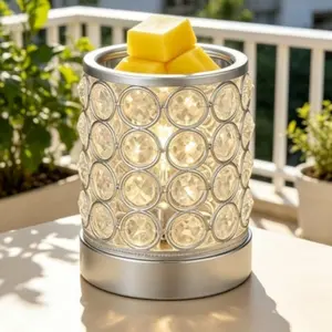 Silver Finish Metal & Crystal Electric Wax Warmer - Aroma Freshener Fragrance Oil Burner, Ideal for Indoor Use in Kitchens, Living Rooms SURE