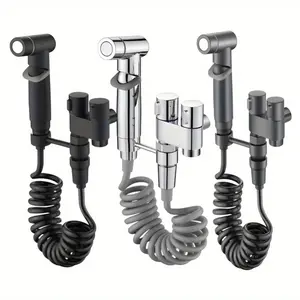 6pcs Wall-Mounted Handheld Bidet Sprayers - with spray gun, brass-core dual-control valve, rotatable bracket, Teflon tape & flexible extension hose. Quick to fit toilets, bathrooms, sinks; ideal for home cleaning, gardening & pet rinsing