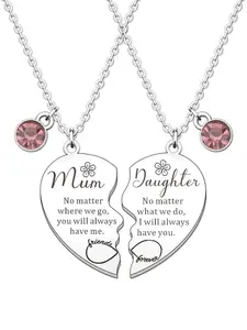 Mother & Daughter Necklace Set, 2 Counts Heart Design Pendants, Rhinestone Decor, Casual Fashion Jewelry for All Seasons