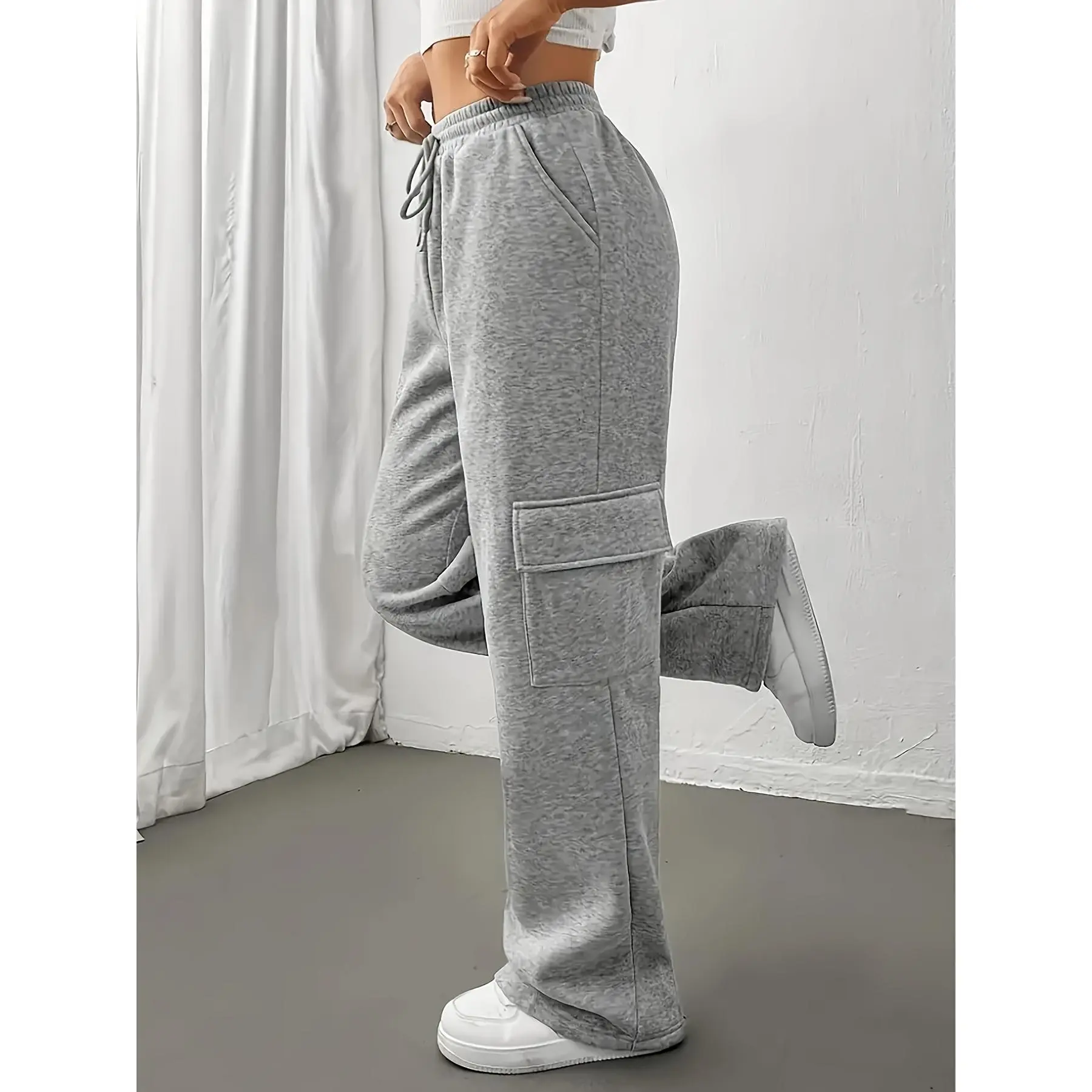 [Women's Jogger Pant] Women's Solid Color Athletic Cargo Jogger Sweatpants - Heavyweight 100% Oversized Workouts Pants with Drawstring Waist & Pockets, All-Season Gym Pants for Casual Wear, Lounge, Everyday Use - Machine Washable (Multi-Color Options) - R