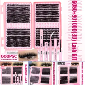 Natural Dense Eyelash Cluster Kit 30-80D/60-100D, Soft Long-Lasting D Curl Lashes, DIY Extension Set Includes Bond, Seal, Remover and Eyelash Tweezers, Easy At-Home DIY with Multiple Lengths, Eyelash Extensions