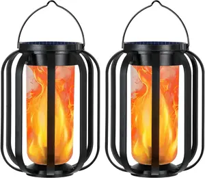 Flame Garden Lantern Outdoor Lights, Waterproof Solar Powered Lanterns with Flickering Flame, Hanging Lantern Decorative for Outside, Solar Powered Outdoor Patio Walkway Decoration