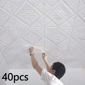Self-Adhesive Wallpaper Ceiling, 40pcs Foam Wall Stickers, Waterproof, Easy to Clean and Easy Installation, Ideal for Bedroom and Living Room Decor with Decorative Appeal