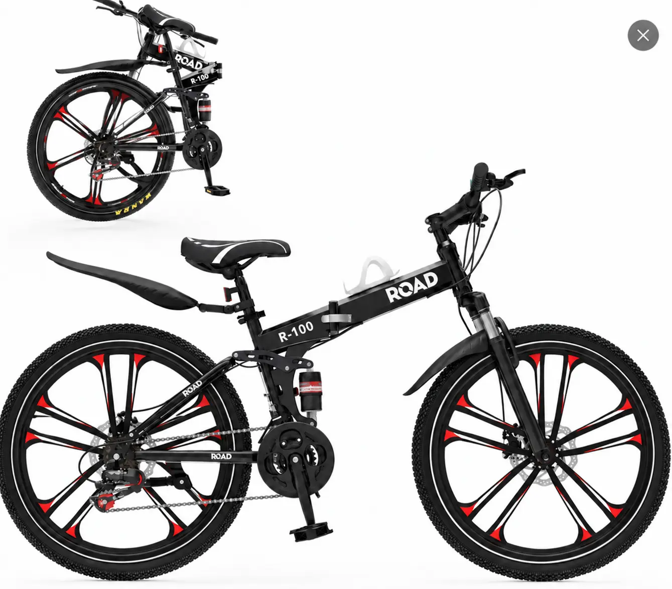 Outroad 26-Inch Portable Foldable Outdoor Sports Bicycle - High-Carbon Steel MTB, 21-Speed Full Suspension, Dual Disc Brakes, Non-Slip Design, 6-Spoke Rims, 300 lbs Capacity, 39 lbs Weight, Unisex Adult (Black/Orange/Green), Portable Foldable Bikes