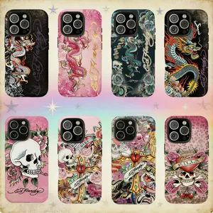 Pink Ed Hardy Skull Leopard Tattoo iPhone Case Aesthetic Y2k Trendy Tiger Ed Hardy Collage Phone Casefor iPhone 16/15/14/13/12/11/17 ProMax Plus for Samsung phones, suitable for both men and women,  Perfect Gift for Women Men.A gift for the fans