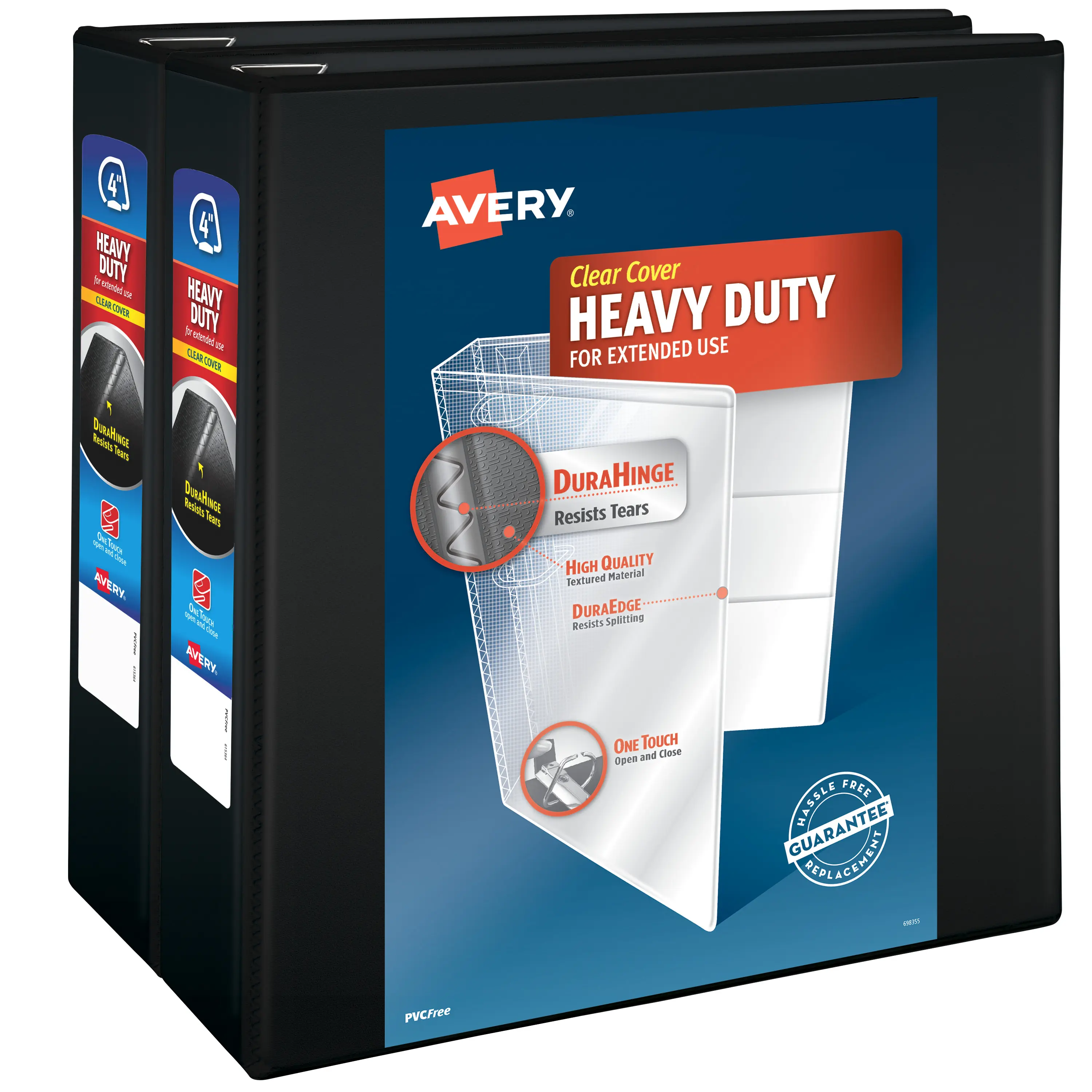 Avery Heavy-Duty View 3 Ring Binders, 4" One Touch Slant Rings, 2 Black Binders (79874)