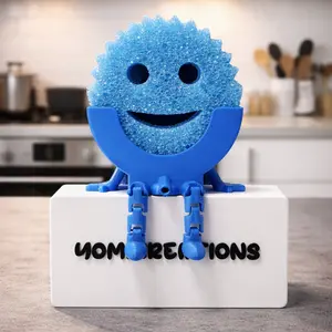 Articulated Scrub Pappy Sponge Holder 3D Printed Sink Organizer Functional Kitchen Decor with Fun Face Design for Magnetic Metal Sinks