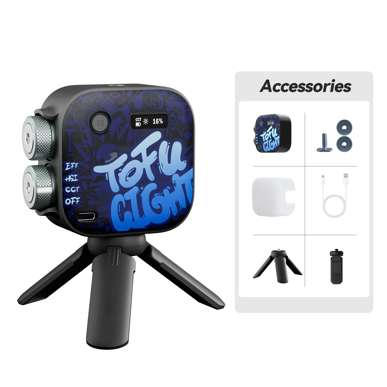 PHOTOOLEX Tofu Light RGB Portable LED Fill Light Set - Dimmable Video Lighting, 2500K-9900K, 0-100% Dimmable, 360° Hue, Soft Diffused, Type-C Rechargeable Mini for Vlog/Streaming, Black Samurai, Led Fill Lights#tiktokshopmemorialday