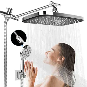 SummerVibes  High Pressure 12 Inch Rainfall Shower Head Set, Handheld & Wall Mounted Shower Combo, Adjustable Arm, Anti-Clog Silicone Nozzles, Multi Spray Settings