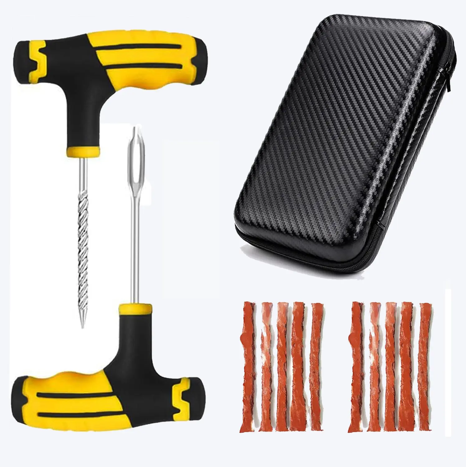 Motorcycle & Bicycle Flat Tire Emergency Repair Tools,Heavy Duty Plug & Patch Kit for Tubeless Tires, Automotive Tire Repair Strings Includes Storage Bag,Car Tools, Car Accessories