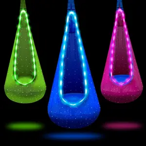 Light Up Kids Pod Swing Seat Fun Hanging Hammock Swing Chair with LED Lights & Inflatable Pillow, Sensory Pod for Indoor & Outdoor Play kids gift,Holiday Gifts