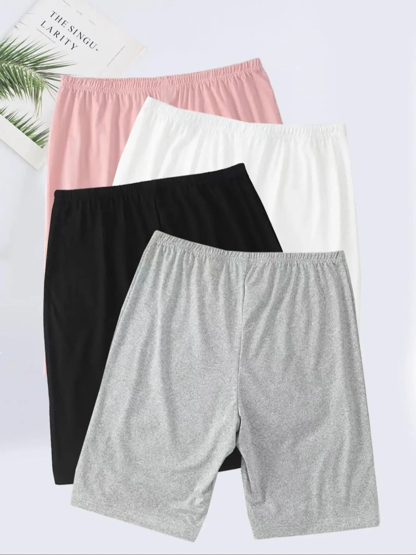 【Plus Size】 Minimalist Basic Solid Color Elastic Waist Sleeping Shorts, Casual Comfy Pajama Shorts for Women, Women's Sleepwear & Loungewear for All Seasons, Lounge Clothes