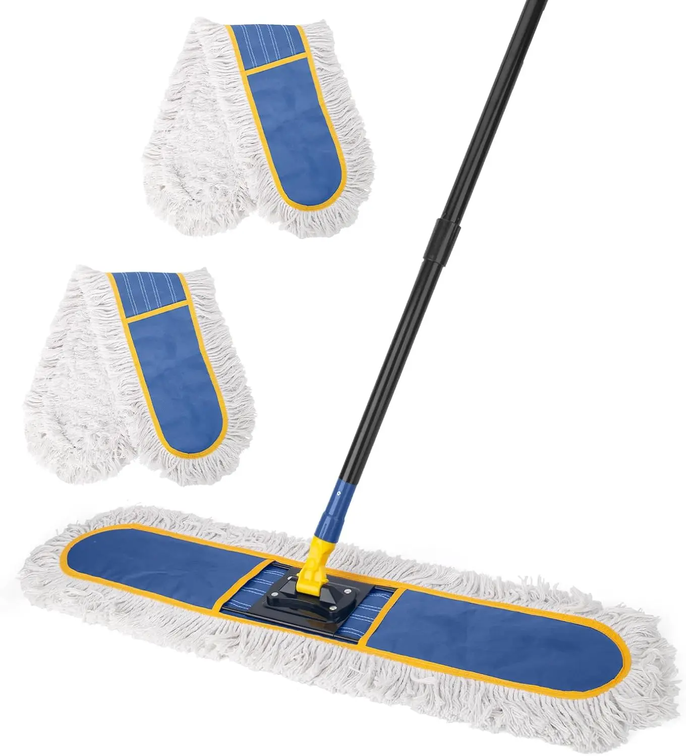 24" Commercial Dust Mop for Floor Cleaning,Heavy Duty Floor Duster with 2 Cotton  Mop Pads,59 Long Handle Wet Dry Flat Mops for Hardwood Floors,Marble, Laminate,Tile,Concrete,Garage (Blue)