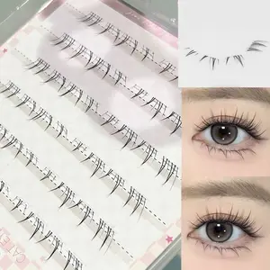 HERORANGE natural cat-style glue-free lower eyelashes 48 clusters DIY transparent stems natural and realistic cross-photogenic daily segmented self-adhesive strip extension clusters lower eyelashes for beginners Makeup, False Eyelashes Extensions