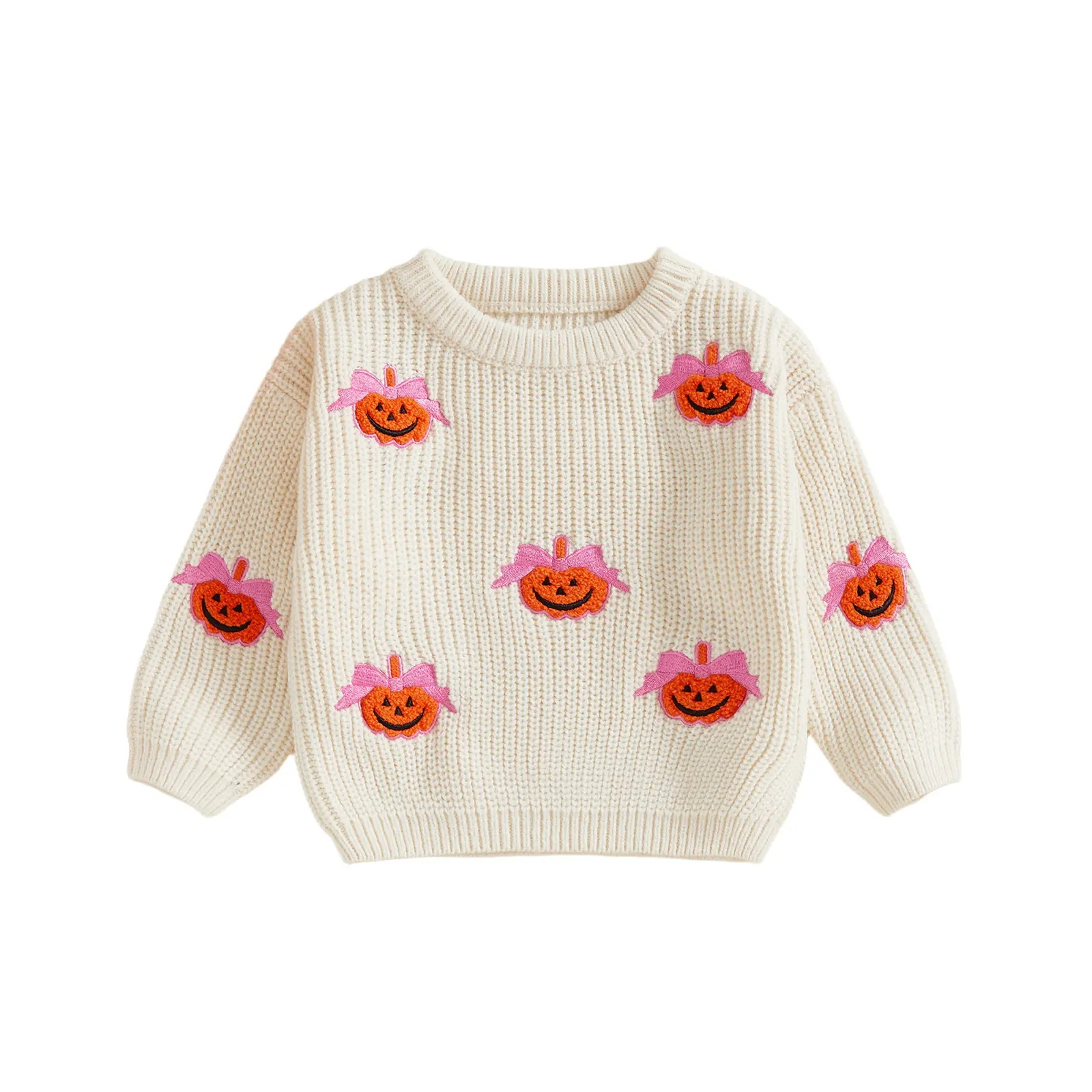 Toddler Boy Girl Sweater Baby Pumpkin Long Sleeve Embroidery Sweatshirt Fall Winter Knitted Pullo