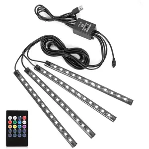 LED Strip Lights Christmas, 4 count 48 LED Interior Lights, Multicolor   Strip Light Under Dash Lighting Kit with Sound  Function and Remote Controller, DC 5V